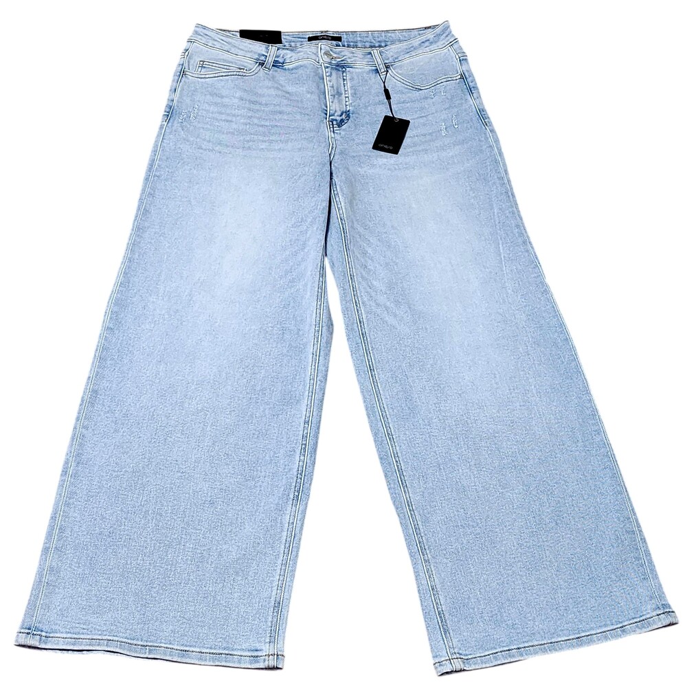 Oneso Jeans Womens 16W Blue Light Wash Wide Leg Relaxed Distressed Stretch Denim